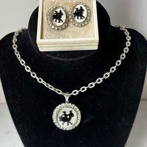 Elegant Silver and Black dance Cameo Jewelry Set. Vintage. Rare